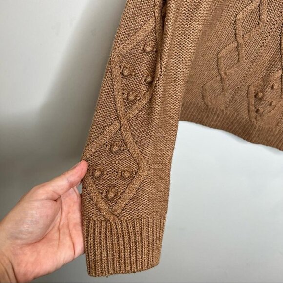 J Crew Factory Womens Size Small Camel Cable Knit Sweater Wool Blend Crewneck - Picture 4 of 8